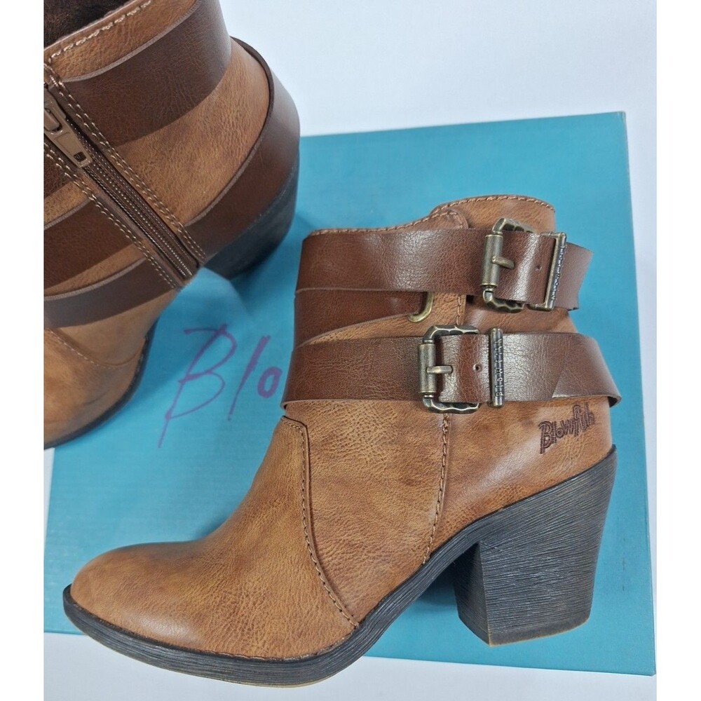 Blowfish Brown Faux Leather Zip-Up Boots Women Size 7.5 Brown Sworn Bootie - Picture 3 of 14